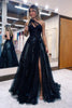 Load image into Gallery viewer, A Line One Shoulder Black Long Formal Dress with Appliques