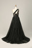 Load image into Gallery viewer, A Line One Shoulder Black Long Formal Dress with Appliques