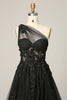 Load image into Gallery viewer, A Line One Shoulder Black Long Formal Dress with Appliques