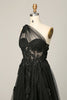 Load image into Gallery viewer, A Line One Shoulder Black Long Formal Dress with Appliques