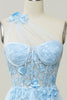 Load image into Gallery viewer, A Line One Shoulder Sky Blue Long Formal Dress with Appliques