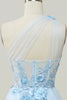 Load image into Gallery viewer, A Line One Shoulder Sky Blue Long Formal Dress with Appliques