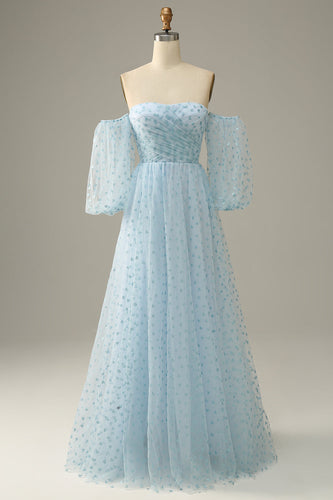 Sky Blue Off The Shoulder Formal Dress