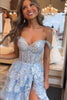 Load image into Gallery viewer, Blue Corset Tiered Lace Formal Dress with Slit