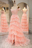 Load image into Gallery viewer, Glitter Blush Tiered A-Line Long Formal Dress with Lace