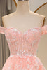 Load image into Gallery viewer, Glitter Blush Tiered A-Line Long Formal Dress with Lace