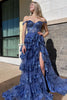 Load image into Gallery viewer, Dark Blue Off The Shoulder Tiered Formal Dress