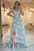 Load image into Gallery viewer, Sparkly Silver Tiered A-Line Long Formal Dress with Lace