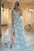 Load image into Gallery viewer, Sparkly Silver Tiered A-Line Long Formal Dress with Lace