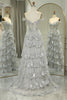 Load image into Gallery viewer, Sparkly Silver A-Line Long Corset Tiered Formal Dress With Lace