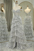 Load image into Gallery viewer, Sparkly Silver A-Line Long Corset Tiered Formal Dress With Lace