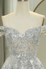 Load image into Gallery viewer, Sparkly Silver A-Line Long Corset Tiered Formal Dress With Lace