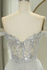 Load image into Gallery viewer, Sparkly Silver A-Line Long Corset Tiered Formal Dress With Lace