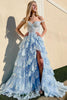 Load image into Gallery viewer, Blue Corset Tiered Lace Formal Dress with Slit