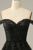 Load image into Gallery viewer, Sparkly Black Off The Shoulder Tiered Corset Formal Dress