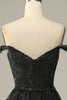 Load image into Gallery viewer, Sparkly Black Off The Shoulder Tiered Corset Formal Dress