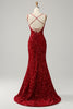 Load image into Gallery viewer, Red Sparkly Mermaid Backless Long Formal Dress with Fringes