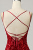 Load image into Gallery viewer, Red Sparkly Mermaid Backless Long Formal Dress with Fringes