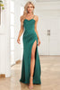 Load image into Gallery viewer, Spaghetti Straps Dark Green Satin Corset Formal Dress with Ruffles