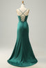 Load image into Gallery viewer, Spaghetti Straps Dark Green Satin Corset Formal Dress