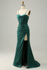 Load image into Gallery viewer, Spaghetti Straps Dark Green Satin Corset Formal Dress