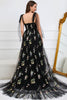 Load image into Gallery viewer, A-Line Tulle Spaghetti Straps Black Long Formal Dress with Embroidery