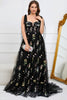 Load image into Gallery viewer, A-Line Tulle Spaghetti Straps Black Long Formal Dress with Embroidery