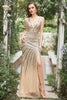 Load image into Gallery viewer, Mermaid Deep V Neck Golden Long Formal Dress with Slit