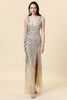 Load image into Gallery viewer, Sheath Deep V Neck Golden Beaded Evening Wear with Slit