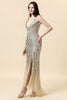 Load image into Gallery viewer, Sheath Deep V Neck Golden Beaded Evening Wear with Slit