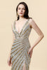 Load image into Gallery viewer, Sheath Deep V Neck Golden Beaded Evening Wear with Slit