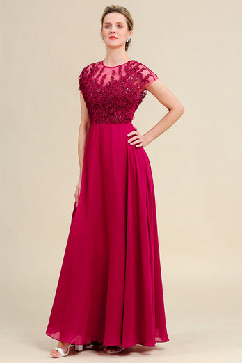 Burgundy A-Line Chiffon Mother of the Bride Dress with Lace