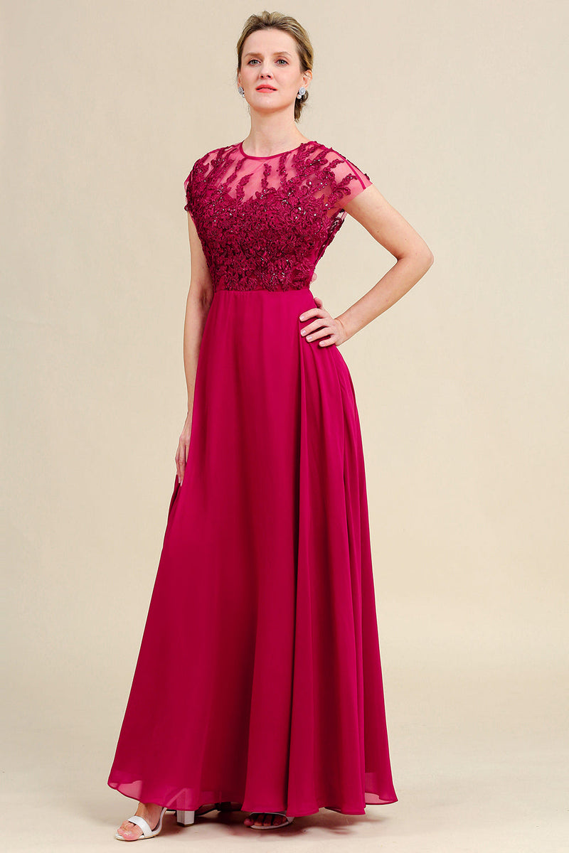 Load image into Gallery viewer, Burgundy A-Line Chiffon Mother of the Bride Dress with Lace