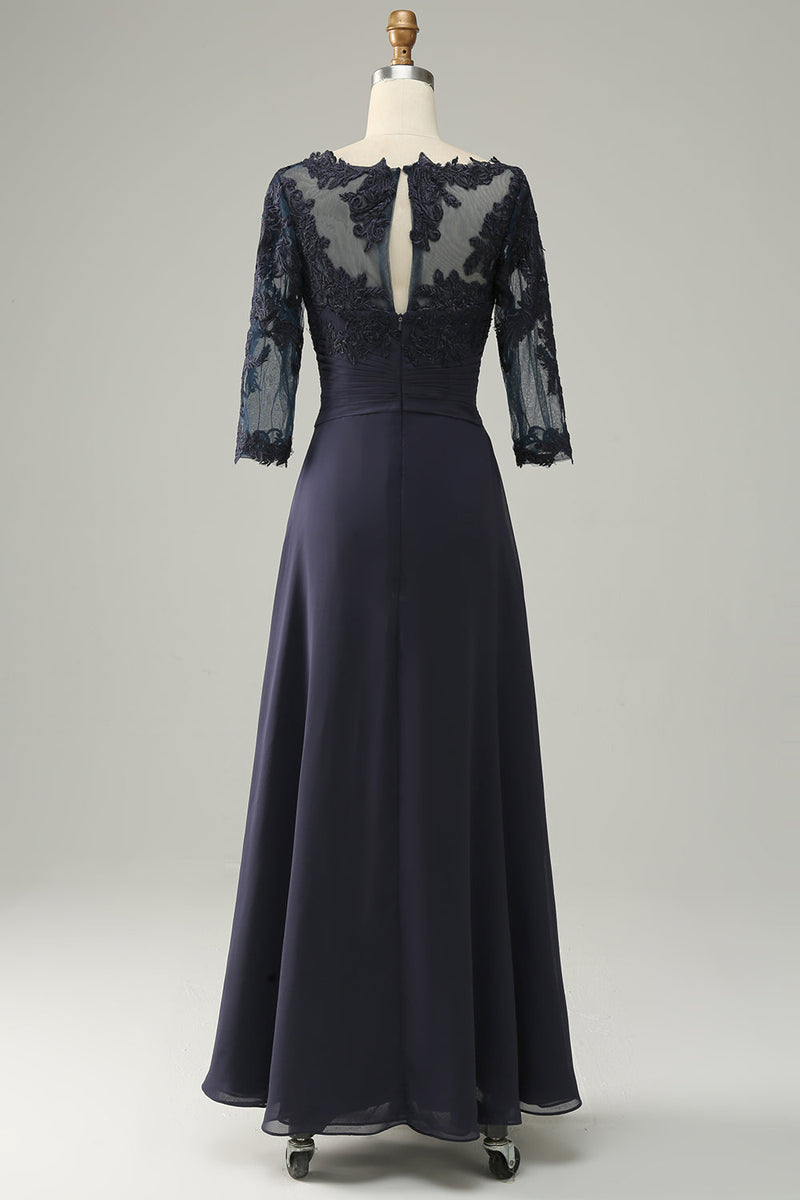 Load image into Gallery viewer, Asymmetrical Navy Mother of Bride Dress with Long Sleeves