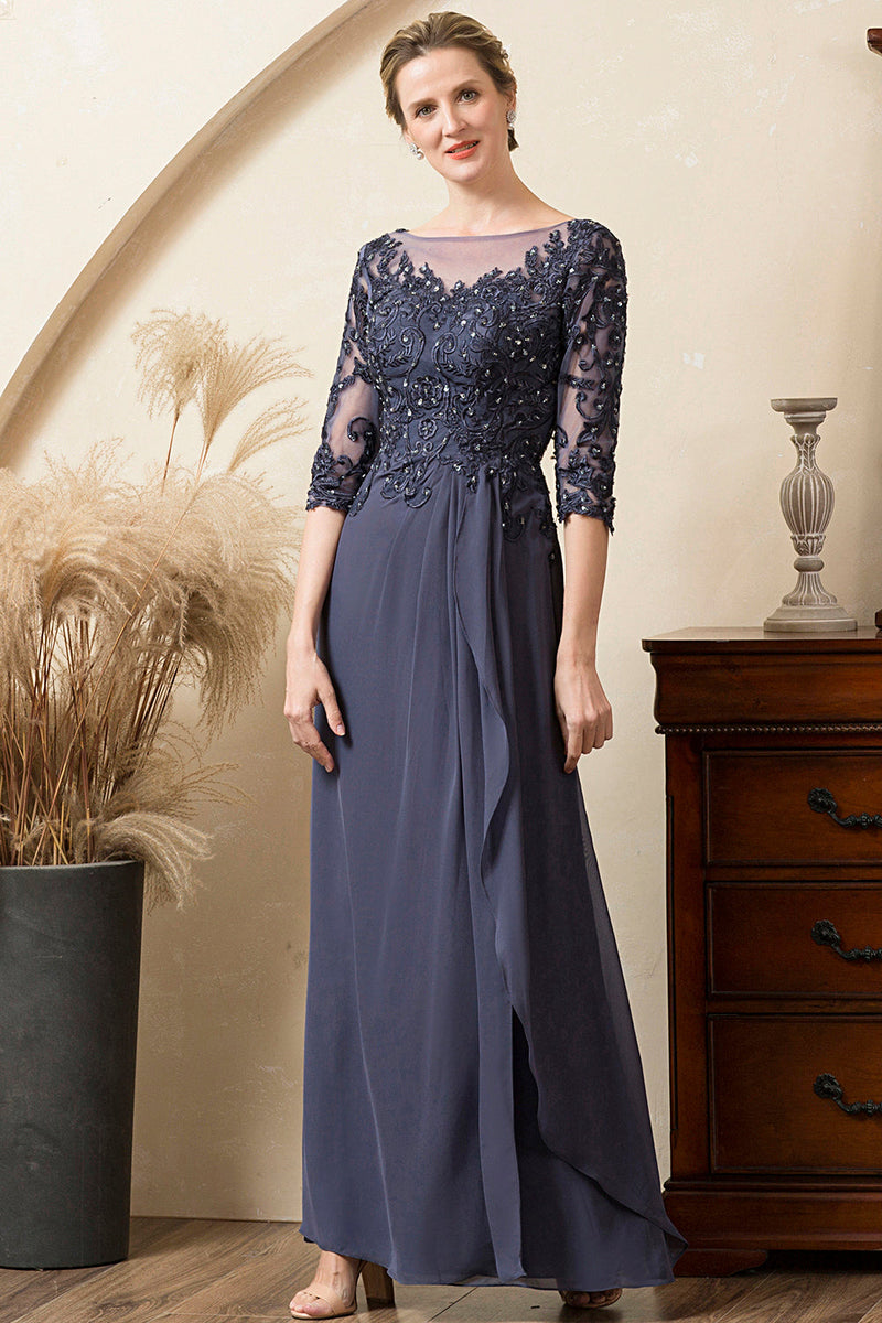 Load image into Gallery viewer, Grey Blue Sparkly Beaded Chiffon Mother of the Bride Dress