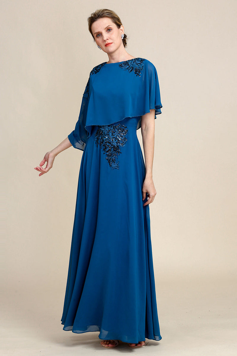 Load image into Gallery viewer, Turquoise Chiffon Mother of the Bride Dress with Lace