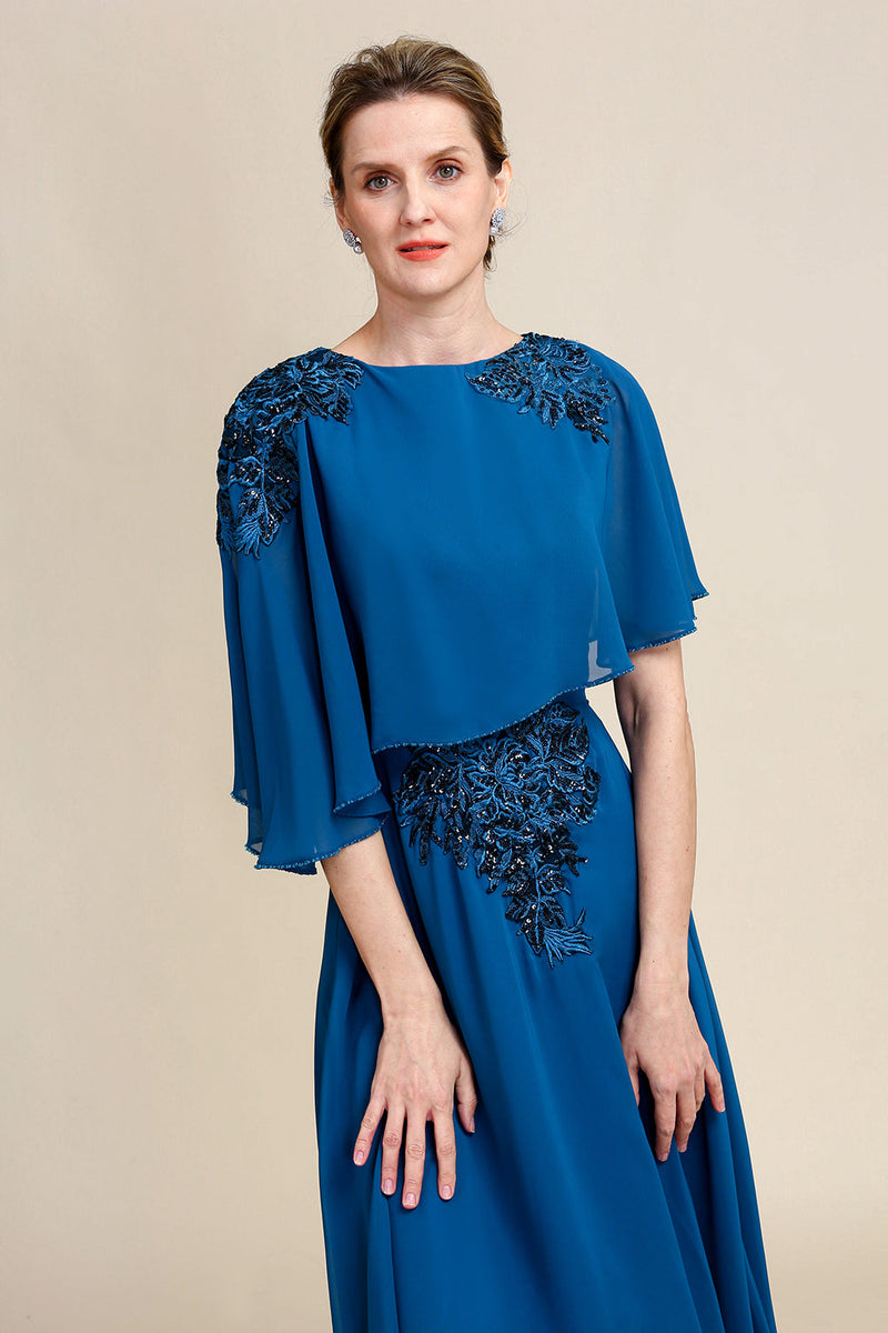 Load image into Gallery viewer, Turquoise Chiffon Mother of the Bride Dress with Lace