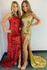 Load image into Gallery viewer, Sparkly Golden Sequins One Shoulder Long Formal Dress with Slit