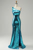 Load image into Gallery viewer, Sparkly Golden Sequins One Shoulder Long Formal Dress with Slit