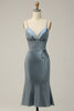 Load image into Gallery viewer, Spaghetti Straps Satin Blue Bridesmaid Dress