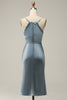 Load image into Gallery viewer, Spaghetti Straps Satin Blue Bridesmaid Dress