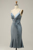 Load image into Gallery viewer, Spaghetti Straps Satin Blue Bridesmaid Dress