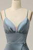 Load image into Gallery viewer, Spaghetti Straps Satin Blue Bridesmaid Dress