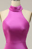 Load image into Gallery viewer, Halter Satin Fuchsia Bridesmaid Dress