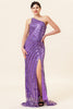 Load image into Gallery viewer, Sparkly Purple Sequins Long Prom Dress with Slit
