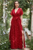 Load image into Gallery viewer, A Line V Neck Red Long Bridesmaid Dress with Embroidery