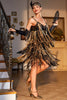 Load image into Gallery viewer, Spaghetti Straps Black Golden 1920s Dress with Fringes