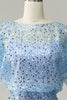 Load image into Gallery viewer, Grey Blue Mother of The Bride Dress with Ruffles