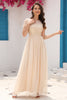 Load image into Gallery viewer, A Line Tulle Apricot Sequins Formal Dress with Appliques