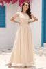 Load image into Gallery viewer, A Line Tulle Apricot Sequins Formal Dress with Appliques